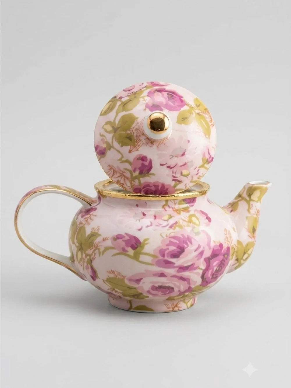 BAUM Asian Rose Collection Hinged Lid Porcelain Teapot Trinket Box Pink Floral